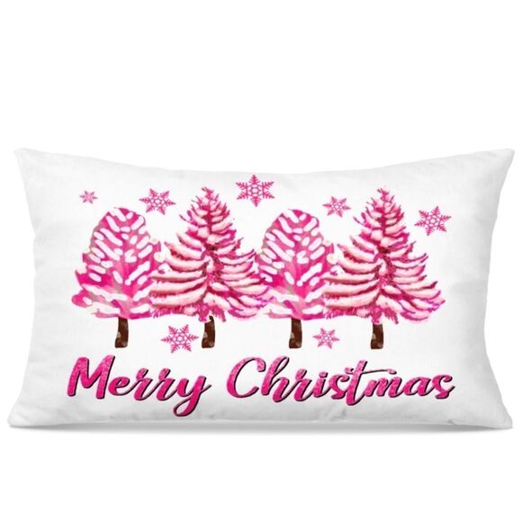 ❄️ Merry Christmas (Pink Trees)Pillow Cover - Picture 2 of 2